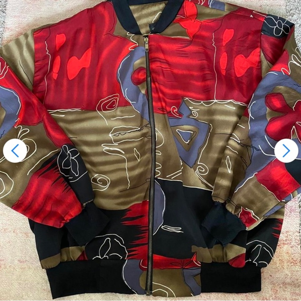 Cascais of CA Soft Art Print Jacket in Red Olive Black Size M